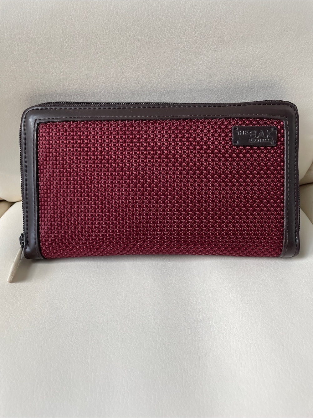 The Sak Elliott Lucca Burgundy Woven Zip-Around Wallet with Leather Trim